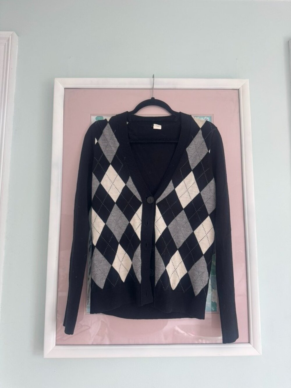 J. Crew Navy Gray & Cream Argyle Merino Wool Cardigan, M - Picture 3 of 7